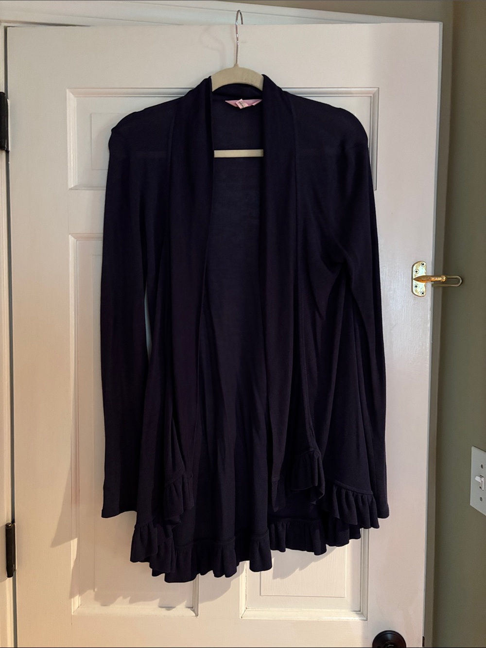 Navy Long Open-Front Women's Cardigan Sweater